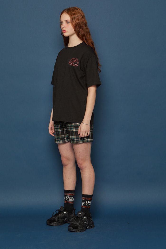 スローアシッド(SLOW ACID) Pocket Lettering Check Half Pants (BLACK)