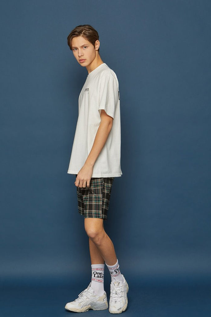 スローアシッド(SLOW ACID) Pocket Lettering Check Half Pants (BLACK)