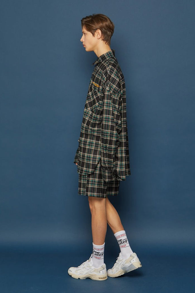 スローアシッド(SLOW ACID) Pocket Lettering Check Half Pants (BLACK)