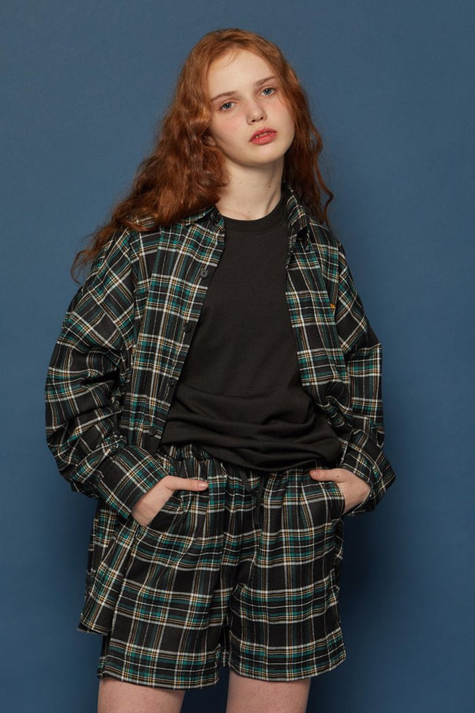 スローアシッド(SLOW ACID) Pocket Lettering Check Half Pants (BLACK)