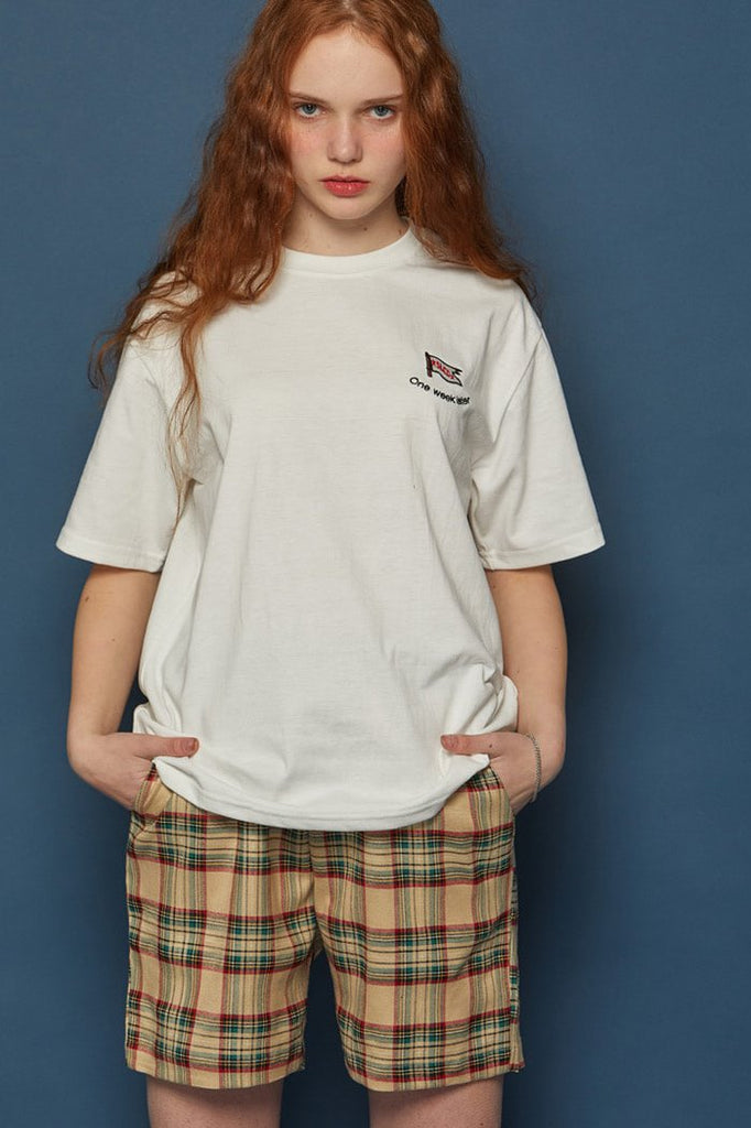 スローアシッド(SLOW ACID) Pocket Lettering Check Half Pants (BEIGE)