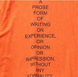 オベルー(OVERR) ESSAY.4 BACKPRINTING ORANGE TEE