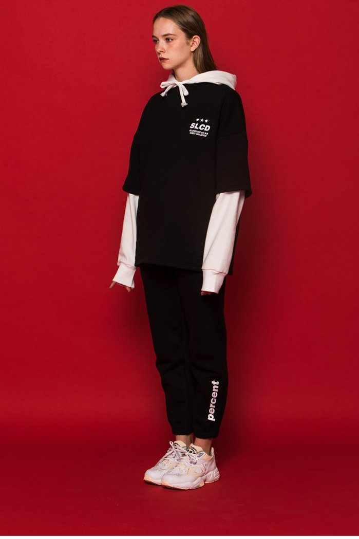 スローアシッド(SLOW ACID) Half-Layered Hoodie (BLACK)