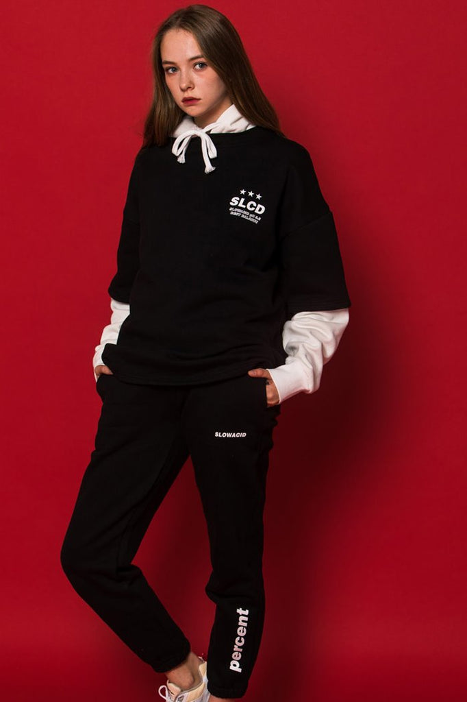 スローアシッド(SLOW ACID) Half-Layered Hoodie (BLACK)