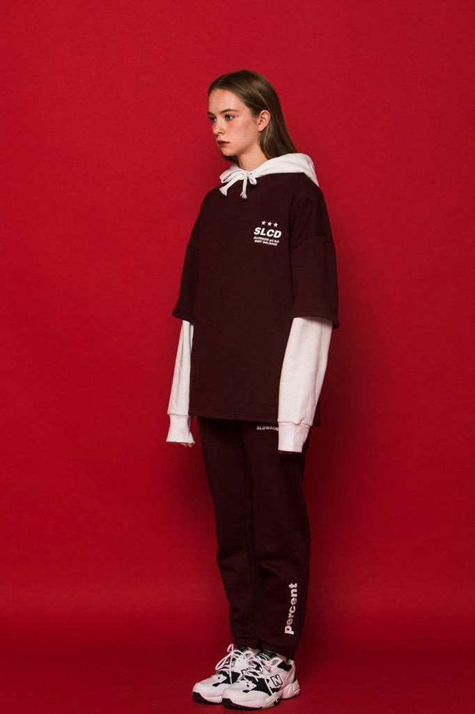 スローアシッド(SLOW ACID) Half-Layered Hoodie (BURGUNDY)
