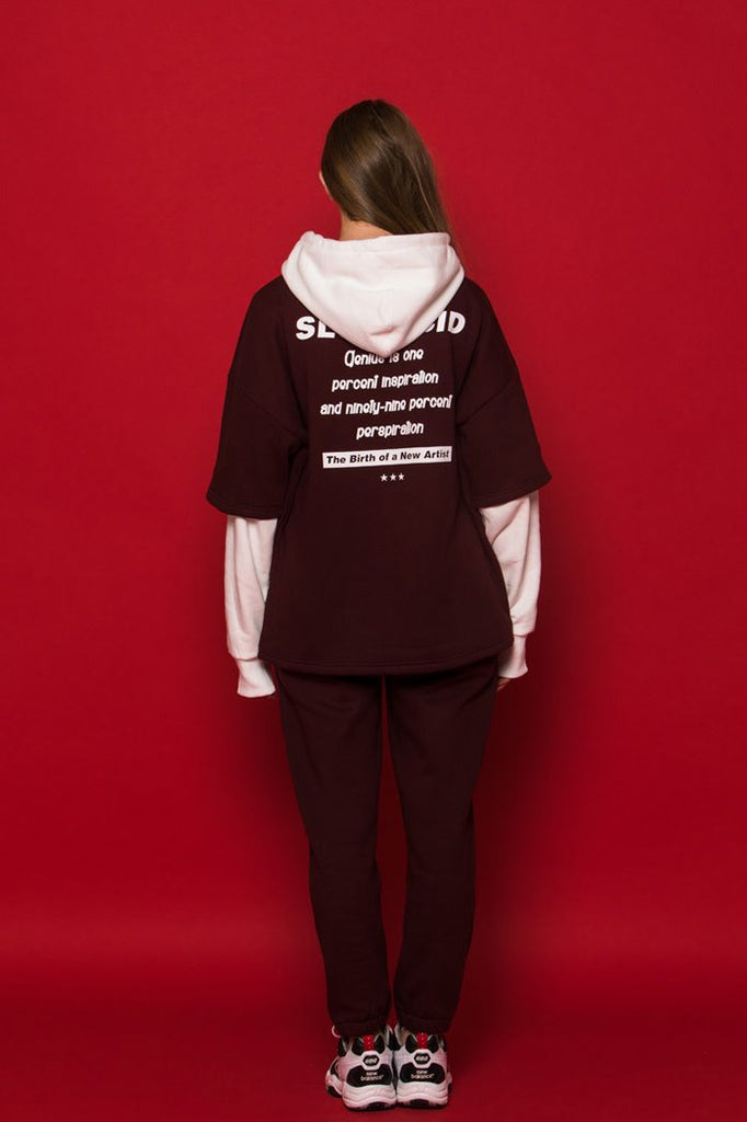 スローアシッド(SLOW ACID) Half-Layered Hoodie (BURGUNDY)