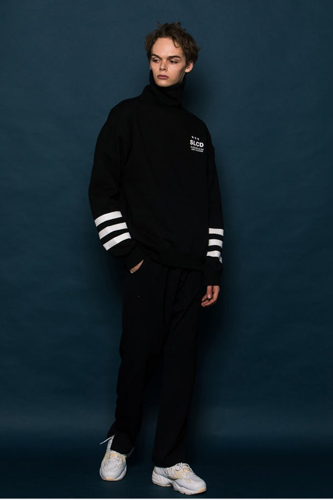 スローアシッド(SLOW ACID) 3LINE Turtleneck Sweatshirt (BLACK)