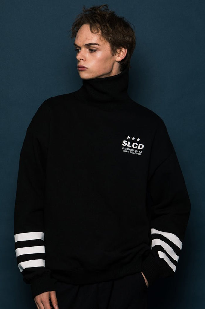 スローアシッド(SLOW ACID) 3LINE Turtleneck Sweatshirt (BLACK)