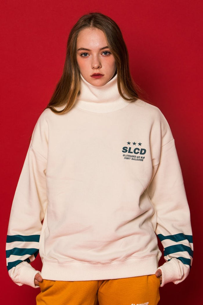 スローアシッド(SLOW ACID) 3LINE Turtleneck Sweatshirt (IVORY)