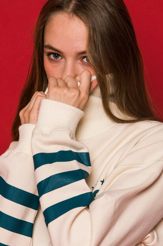 スローアシッド(SLOW ACID) 3LINE Turtleneck Sweatshirt (IVORY)