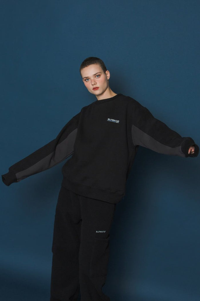 スローアシッド(SLOW ACID) Two-tone Sleeve Sweatshirt (BLACK)