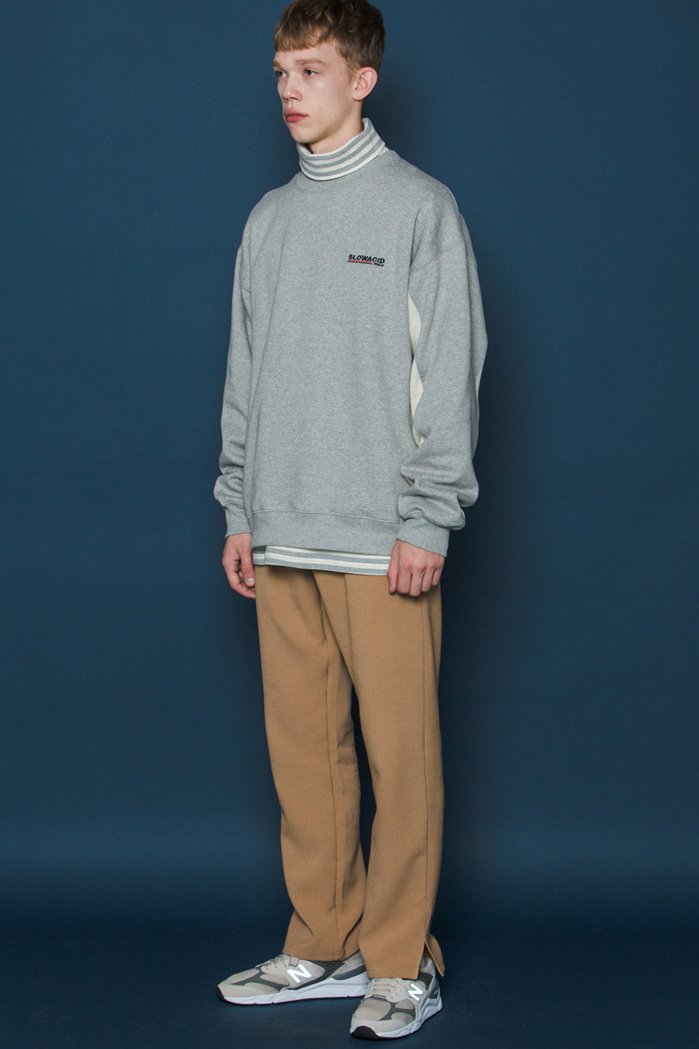 スローアシッド(SLOW ACID) Two-tone Sleeve Sweatshirt (GREY)