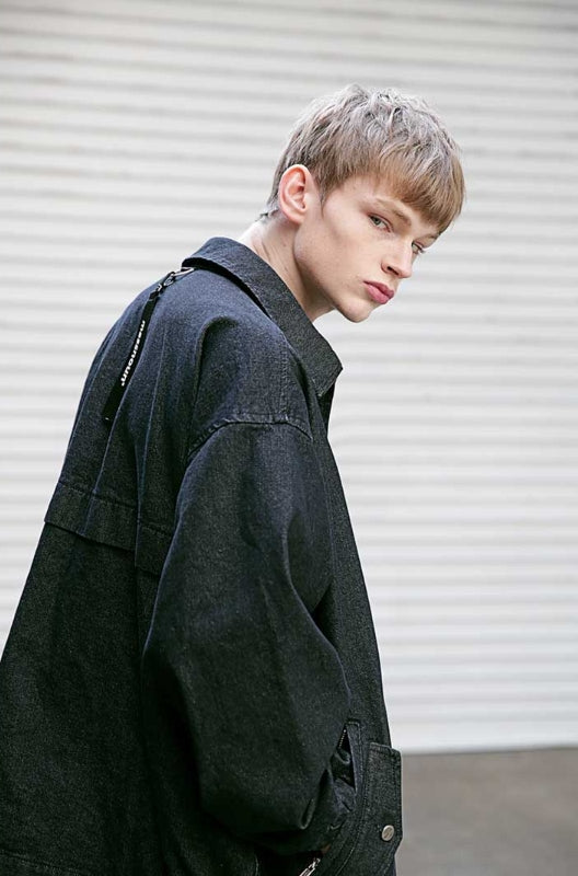 メスノウン(MASSNOUN) NOR D OVERSIZED BLACK DENIM JACKET MSEJK001-BK+strap