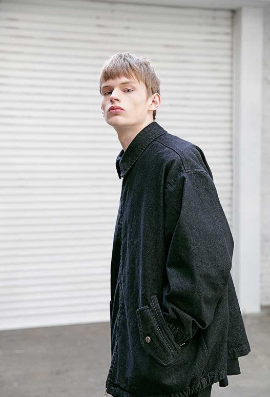 メスノウン(MASSNOUN) NOR D OVERSIZED BLACK DENIM JACKET MSEJK001-BK+strap