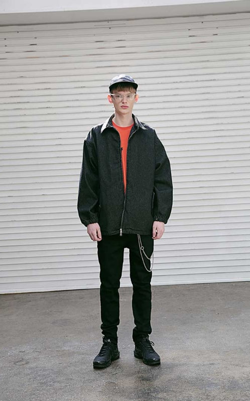 メスノウン(MASSNOUN) NOR D OVERSIZED BLACK DENIM JACKET MSEJK001-BK+strap