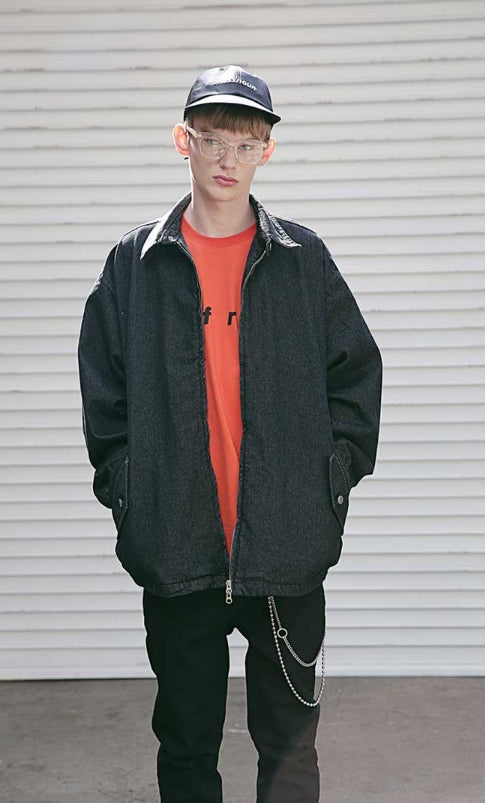 メスノウン(MASSNOUN) NOR D OVERSIZED BLACK DENIM JACKET MSEJK001-BK+strap