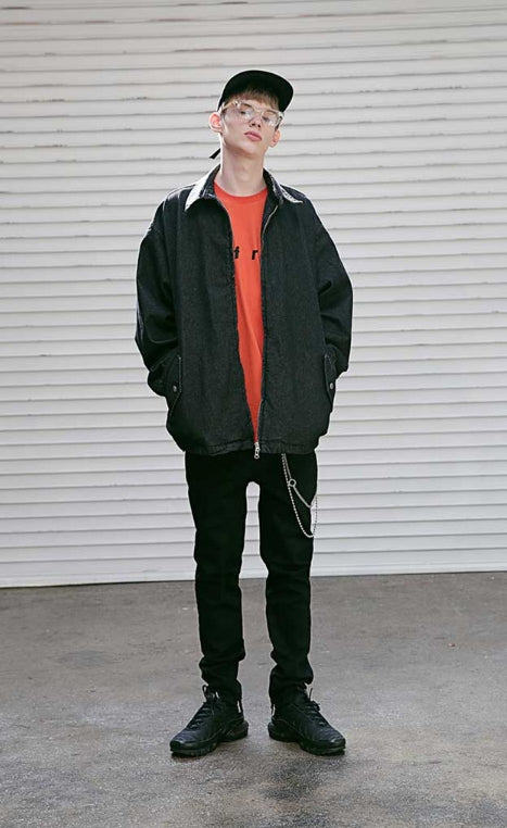 メスノウン(MASSNOUN) NOR D OVERSIZED BLACK DENIM JACKET MSEJK001-BK+strap
