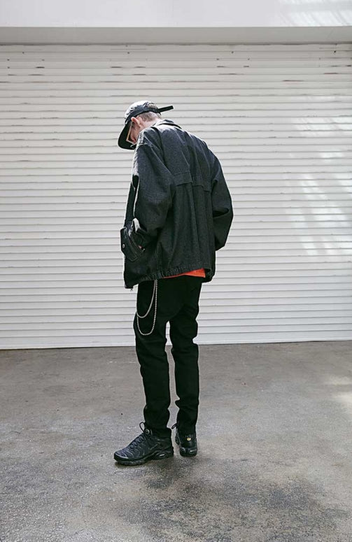 メスノウン(MASSNOUN) NOR D OVERSIZED BLACK DENIM JACKET MSEJK001-BK+strap