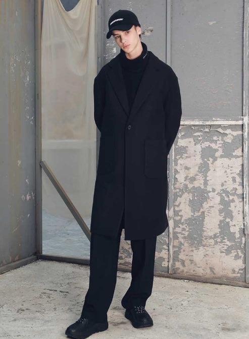メスノウン(MASSNOUN) DROP SHOULDER OVERSIZED SINGLE COAT MFECT002-BK