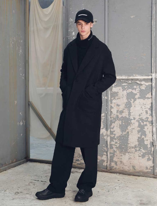 メスノウン(MASSNOUN) DROP SHOULDER OVERSIZED SINGLE COAT MFECT002-BK