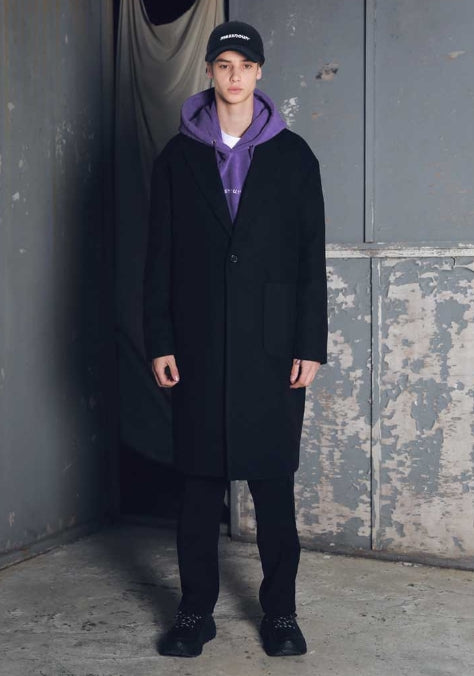 メスノウン(MASSNOUN) DROP SHOULDER OVERSIZED SINGLE COAT MFECT002-BK