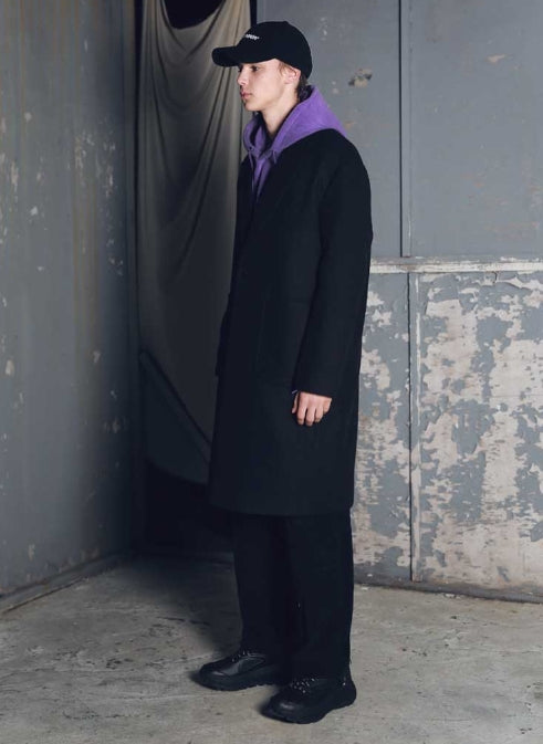 メスノウン(MASSNOUN) DROP SHOULDER OVERSIZED SINGLE COAT MFECT002-BK