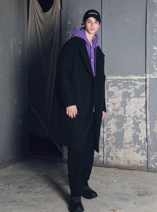 メスノウン(MASSNOUN) DOUBLE OVERSIZED SUBJECT BELT WOOL COAT MFECT003-BK
