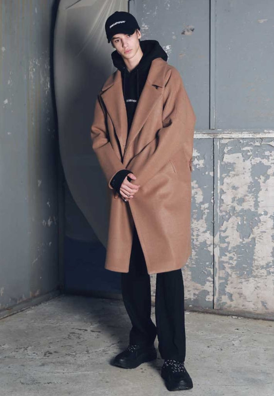 メスノウン(MASSNOUN) DOUBLE OVERSIZED SUBJECT BELT WOOL COAT MFECT003-CM