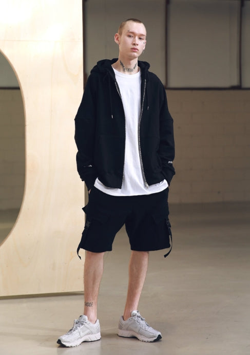 メスノウン(MASSNOUN) REFLECTIVE LINE TECH HOOD ZIP-UP MSNZP001-BK