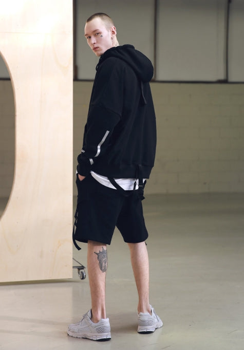 メスノウン(MASSNOUN) REFLECTIVE LINE TECH HOOD ZIP-UP MSNZP001-BK