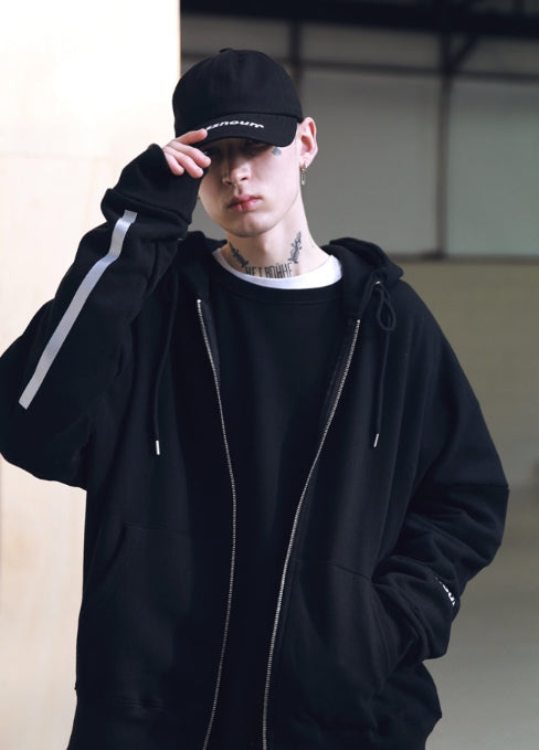 メスノウン(MASSNOUN) REFLECTIVE LINE TECH HOOD ZIP-UP MSNZP001-BK