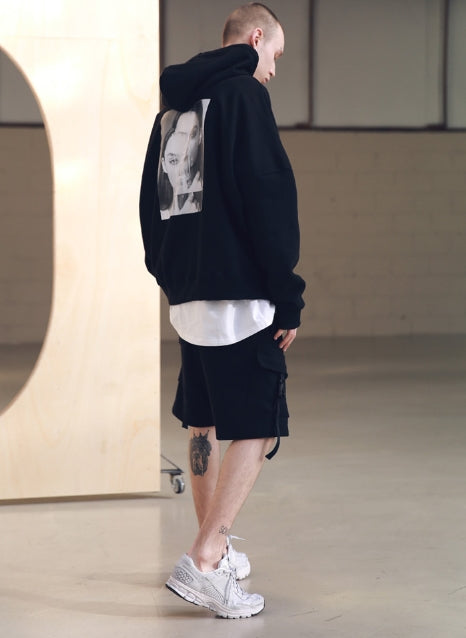 メスノウン(MASSNOUN) SL LOGO DWI OVERSIZED HOODIE MSNHD002-BK