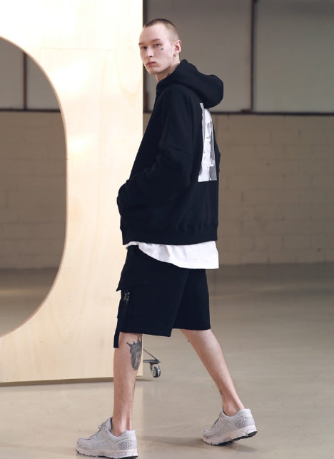メスノウン(MASSNOUN) SL LOGO DWI OVERSIZED HOODIE MSNHD002-BK