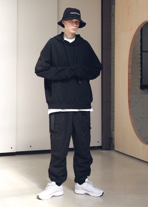 メスノウン(MASSNOUN) SL LOGO DWI OVERSIZED HOODIE MSNHD002-BK