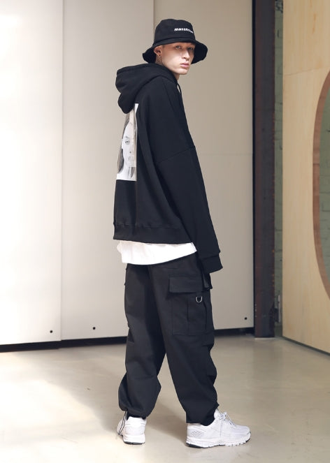 メスノウン(MASSNOUN) SL LOGO DWI OVERSIZED HOODIE MSNHD002-BK