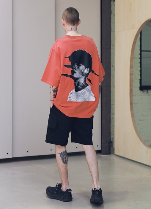 メスノウン(MASSNOUN) SCRATCH OVERSIZED T-SHIRTS MSNTS002 (CORAL)