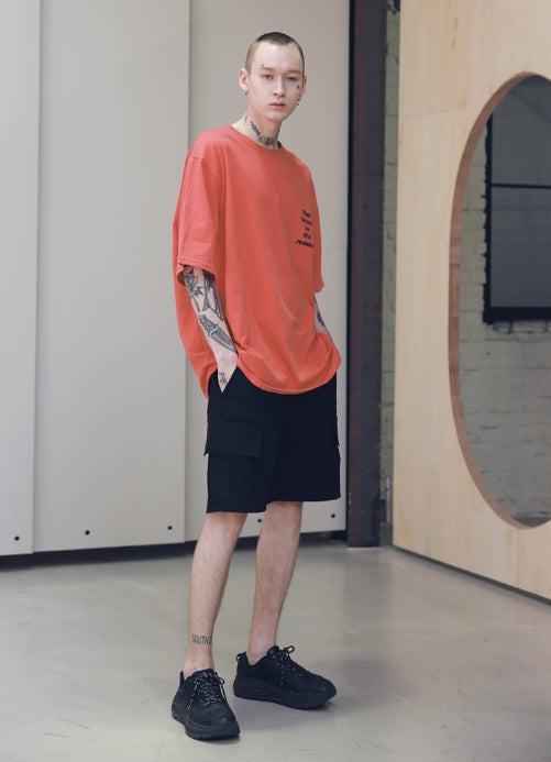 メスノウン(MASSNOUN) SCRATCH OVERSIZED T-SHIRTS MSNTS002 (CORAL)