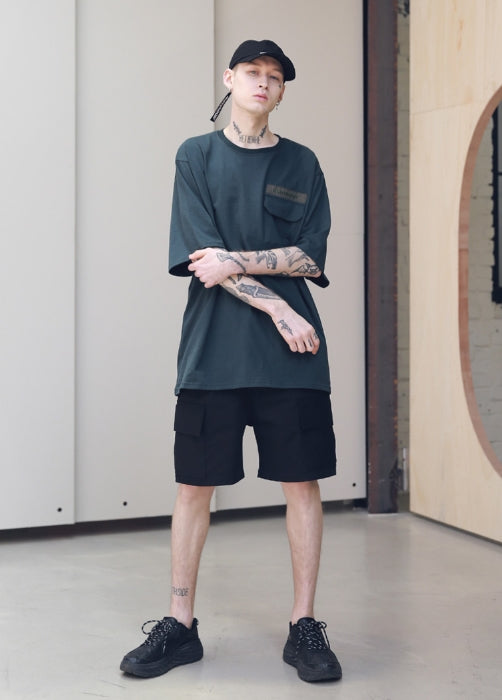 メスノウン(MASSNOUN)SL LOGO POCKET OVERSIZED T-SHIRTS MSNTS003 (GRAY)