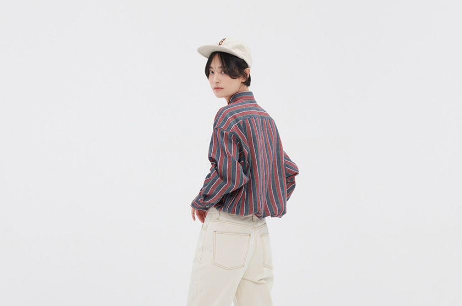 ロマンティッククラウン(ROMANTIC CROWN) 90S STRIPED SHIRT_BURGUNDY