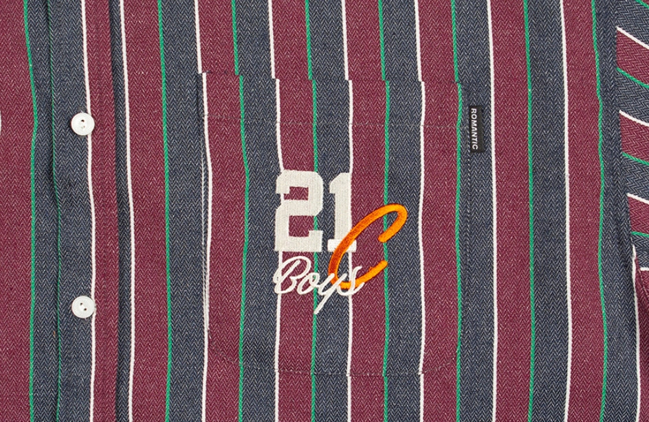 ロマンティッククラウン(ROMANTIC CROWN) 90S STRIPED SHIRT_BURGUNDY