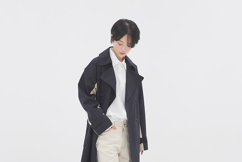 ロマンティッククラウン(ROMANTIC CROWN) WIDE LAPEL TRENCH COAT_NAVY