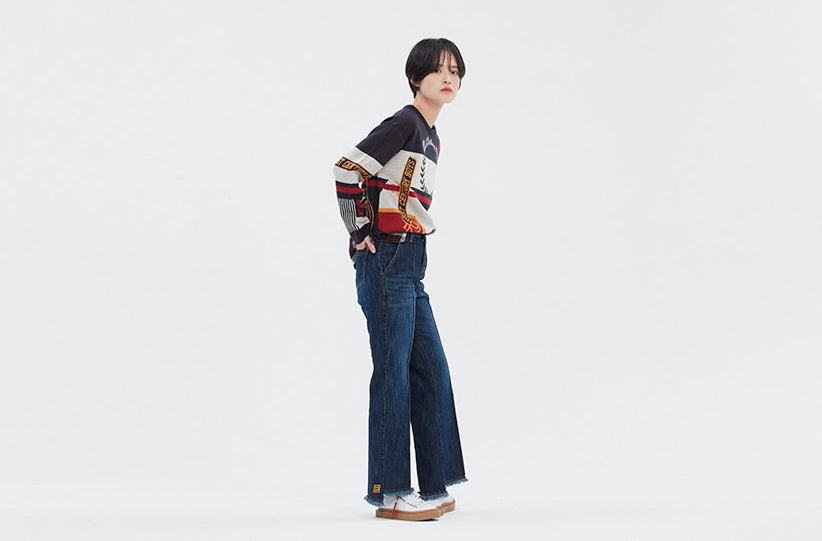 ロマンティッククラウン(ROMANTIC CROWN) ROUND NECK JACQUARD KNIT_NAVY