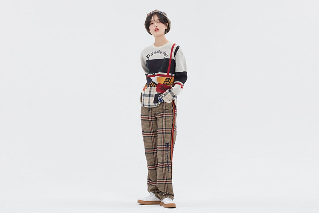 ロマンティッククラウン(ROMANTIC CROWN) ROUND NECK JACQUARD KNIT_OATMEAL