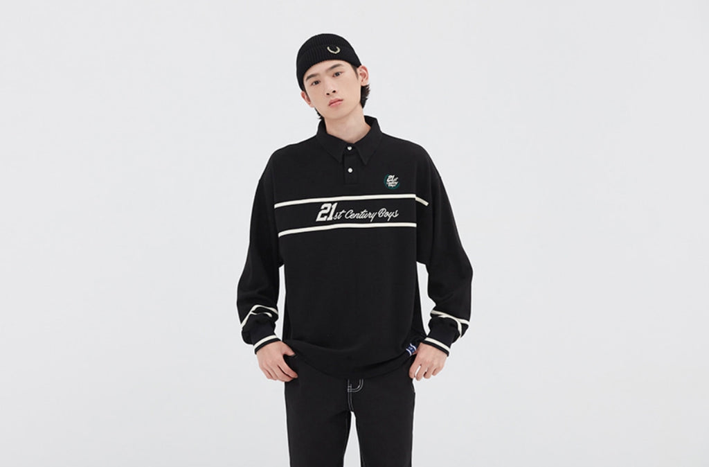 ロマンティッククラウン(ROMANTIC CROWN) 21C BOYS RUGBY SHIRT_BLACK