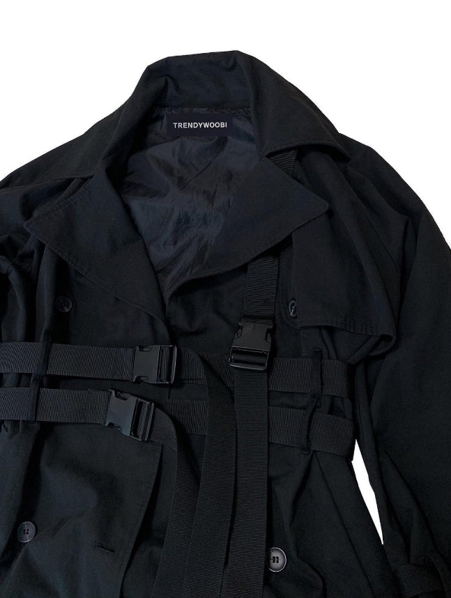 トレンディウビ(Trendywoobi) Black 3rope strap trenchcoat