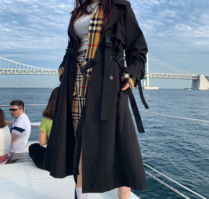 トレンディウビ(Trendywoobi) Black 3rope strap trenchcoat