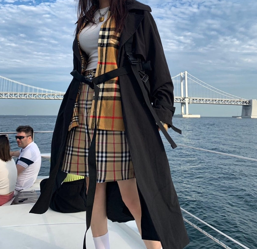 トレンディウビ(Trendywoobi) Black 3rope strap trenchcoat