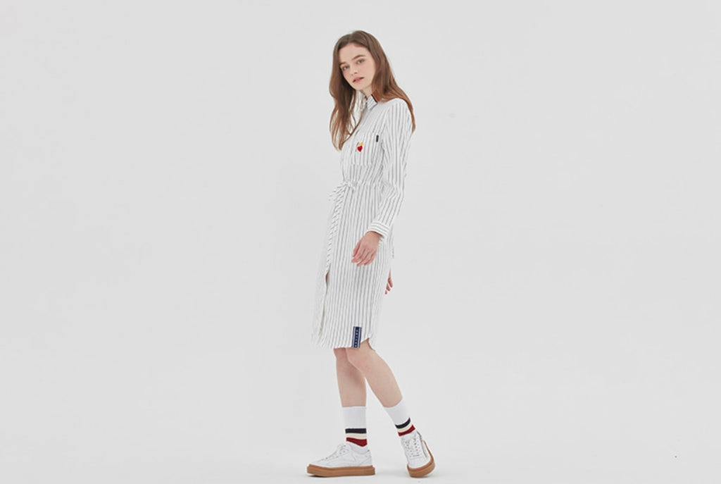ロマンティッククラウン(ROMANTIC CROWN) GNAC STRIPE SHIRT DRESS_WHITE