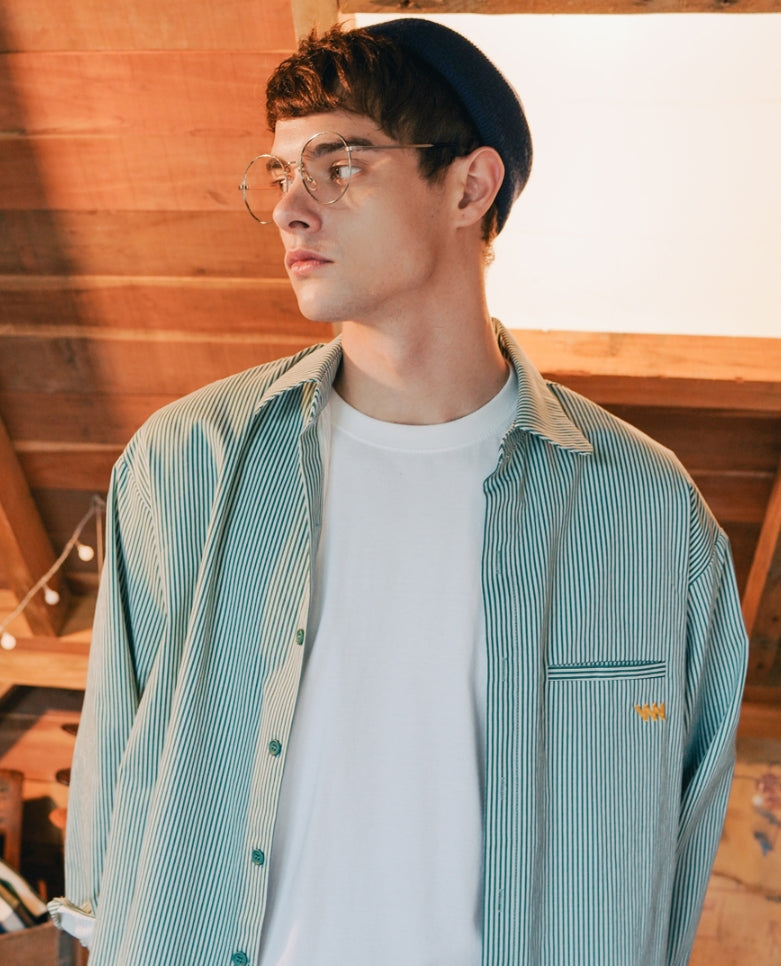 ダブルユーブイプロジェクト(WV PROJECT) PANO STRIPE SHIRTS GREEN SYLS7309