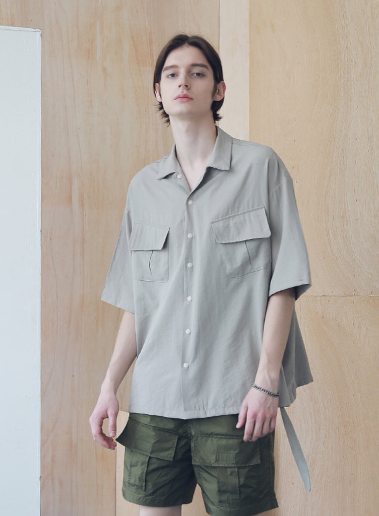 マスノウン(MASSNOUN) SL LOGO ZIGZAG TWO POCKET SHORT SHIRTS MSNST004-BG